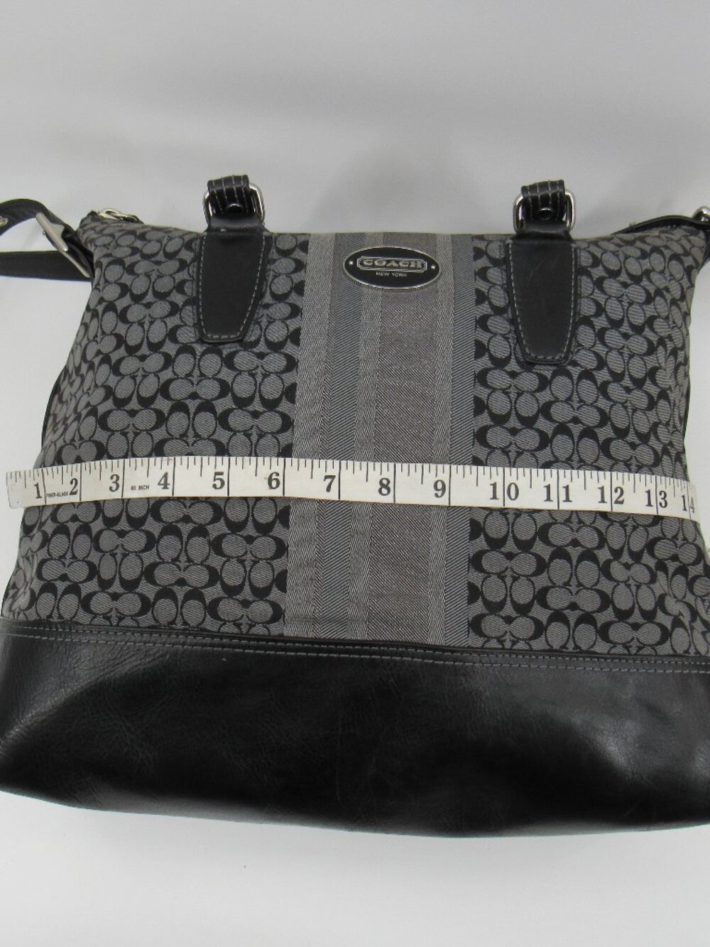 Coach Women's Signature Stripe Convertible Satchel with Shoulder Strap Handbag - Picture 12 of 13